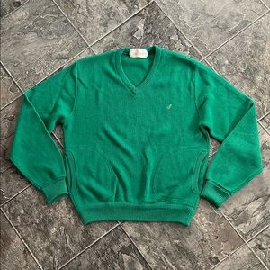 Vintage JANTZEN Wool-Blend Men’s Green V-Neck Preppy Cottagecore Coastal Sweater